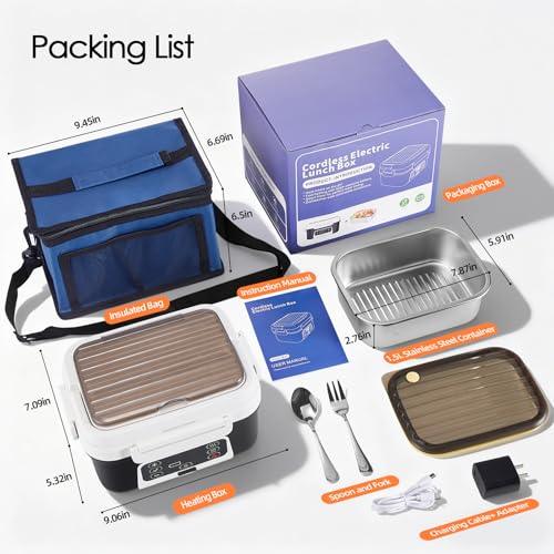 Odopok Cordless Electric Lunch Box, 6.3 Cup 100W Heated Lunch Box with 20000mAH Battery Powered for Self Heating, Including Fork Spoon and Insulated Bag for Men Women Adults, BPA Free(Black+White) by Odopok - Image 7