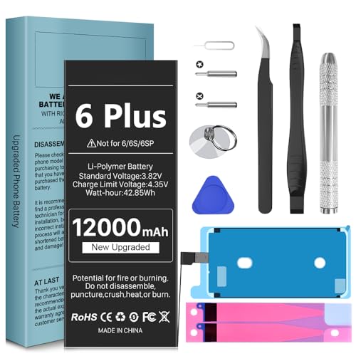 SHENMZ [12000mAh] Battery for iPhone 6 Plus, New Upgrade Ultra-High Capacity 0 Cycle Replacement Battery for iPhone 6 Plus Model A1522, A1524, A1593 with Full Set Professional Repair Tool Kits
