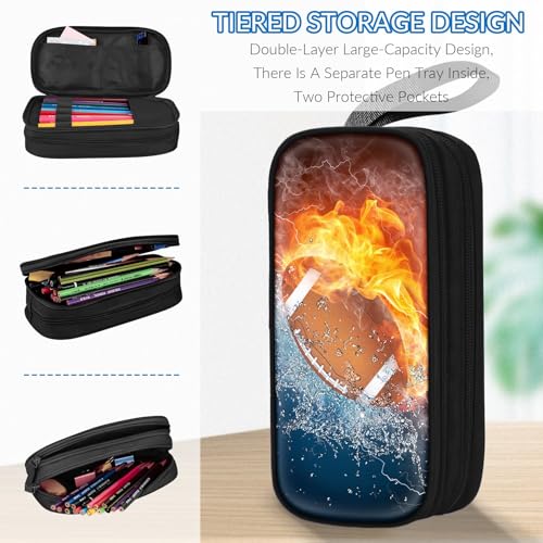 Image of TILYTADLY Large Pencil Case for Boys - American Football Boys Pencil Pouch with Zipper Compartments - Big Capacity Pen Box Pen Bag Organizer with Keychain for Kids Teens School