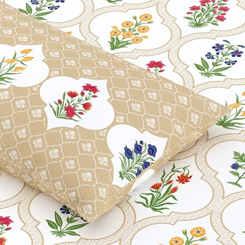 Image of Home Ecstasy 100% Cotton Double Bedsheet with 2 Pillow Covers - (Size 87 x 94 inches, 140 TC, Colour - Beige: Caramel Mist)