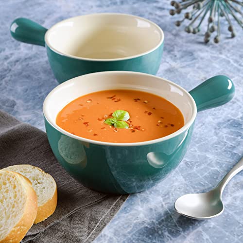Crock-Pot 22Oz Artisan Stoneware Soup Bowl W/Handle, 2-Pack, Teal Gradient #TOP4