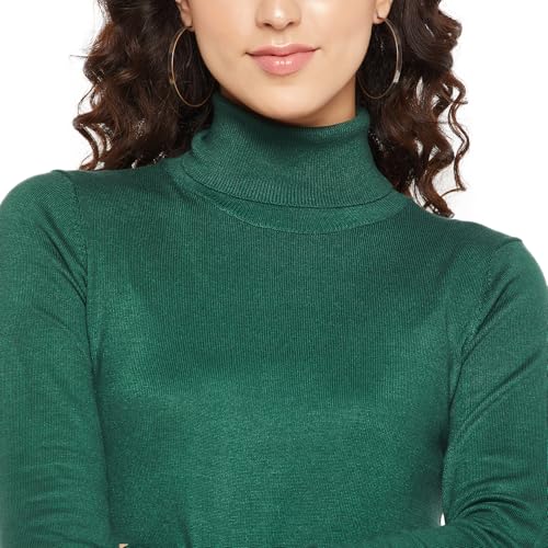 Image of Madame Women Solid Bottle Green Sweater