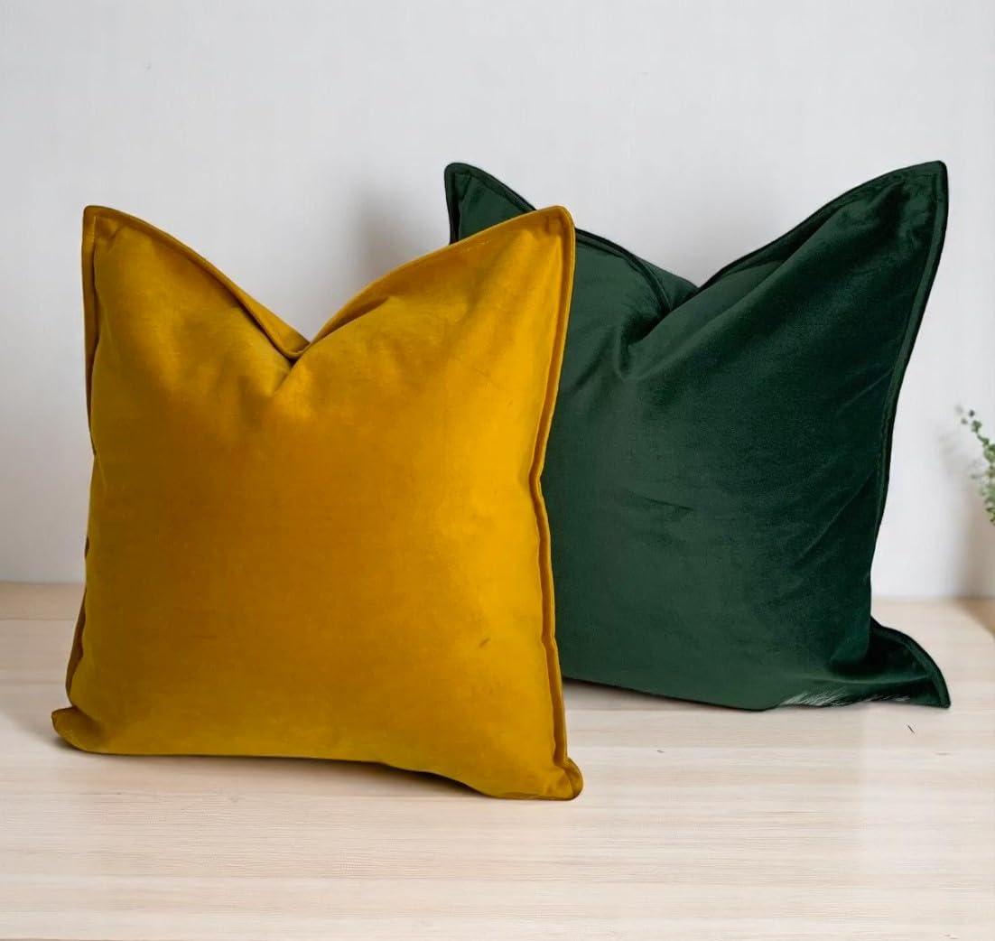 Housse de coussin velours 75x75 grand format jaune moutarde salon