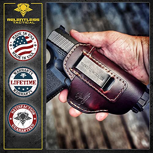 Relentless Tactical The Defender Leather Iwb Holster | Made In Usa | Fits Glock 17 19 19X 22 26 43 43X 45 | Taurus Gc3 | S&W M&P Shield | Canik Tp9 Elite | Plus All Similar Sized Handguns | Oak Rh #TOP5