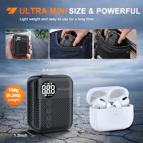 Image of Nilight Mini Bike Pump with Gauge Fast Inflate Tiny Bicycle Air Pump Portable Air Inflator 150PSI with Presta and Schrader Valve for Road Mountain Bike E-Bike Motorcycle Ball