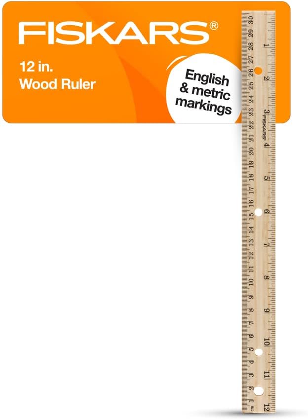 Fiskars Wood Ruler - 12" Straight Edge Ruler for Kids - Back to School Supplies for Students