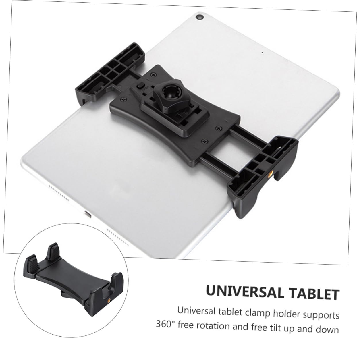 KALLORY Rotating Tablet Tripod Mount Adapter Holder Clip Non Slip Photography Clip for Phones and Tablets for Self Recording Compatible with Monopods and Tripods