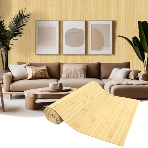 EYAYEN Natural Bamboo Wall Panel Covering Roll, Flexible Pole Wrap Wainscoting Interior Wall Cladding Panel for Kitchen Island, Ceiling Tile, Bedroom, Living Room Decor (16" H x 96" L, Natural) by EYAYEN - Used condition - US$20.62