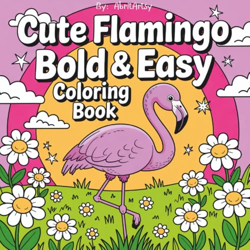 Cute Flamingo Easy and Bold Coloring Book: Relaxing Tropical designs for Adults Seniors and Beginners