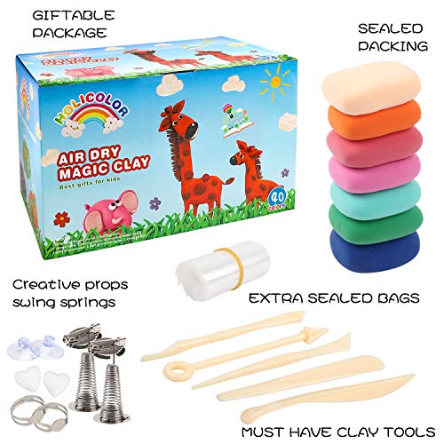 HOLICOLOR 40 Colors Clay for Kids Magical Air Dry Modeling Ultra Light Clay with Sculpting Tools for DIY Arts and Crafts - Thumbnail 5