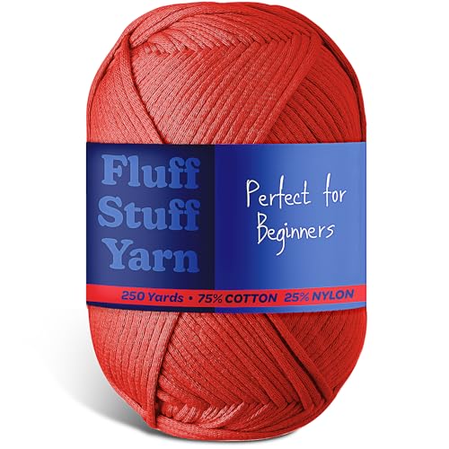 Image of Soft Yarn for Crocheting - Crochet & Knitting Yarn, Beginner Yarn with Easy-to-See Stitches, 250 Yds Amigurumi Yarn, Cotton-Nylon Blend Tshirt Yarn for Crocheting, Worsted Weight Yarn 4, Crimson