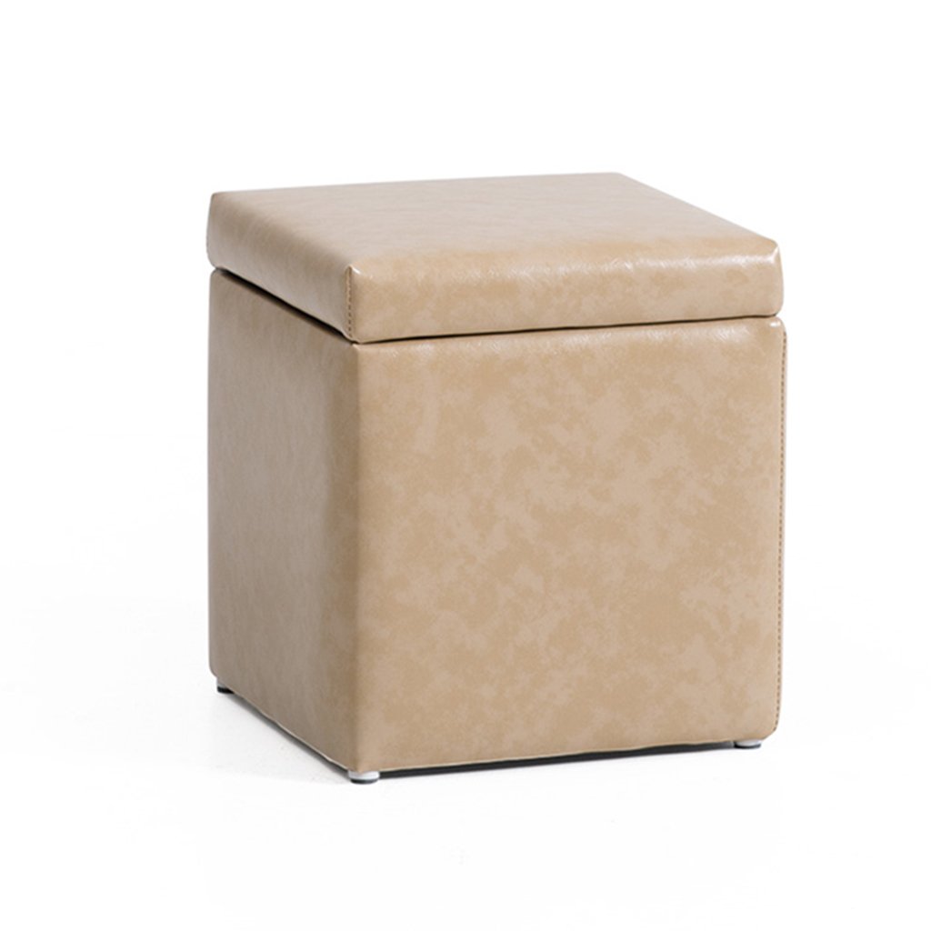 Pouf beige de salon pour se détendre, repose-pieds rembourré avec rangement pour entrée