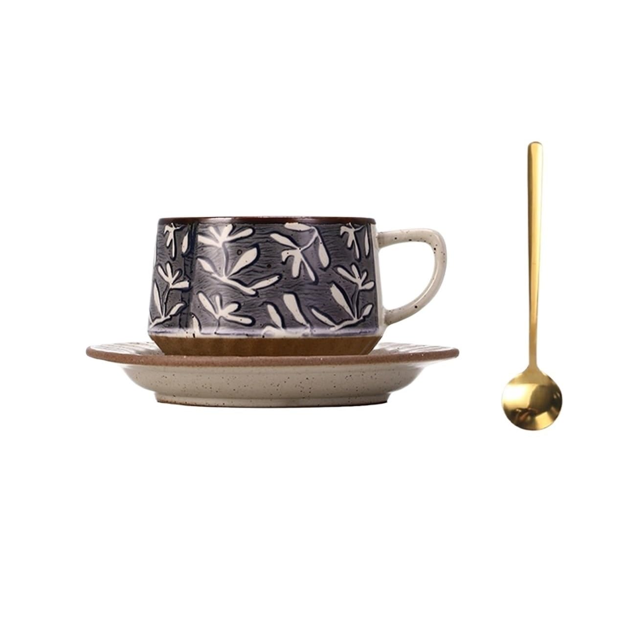 LIBANGRONG-888 Mugs Coffee/Tea Cup Set Vintage Grass and Flower Pattern Ceramic with Saucer and Spoon 300ml Milk Tea Cup