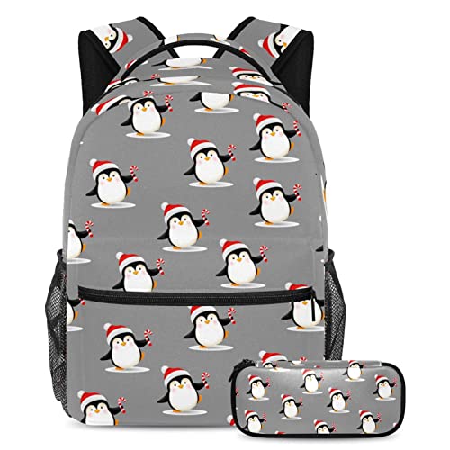 Sac à dos Merry Christmas Penguin lot de 2 avec trousse pour l'école