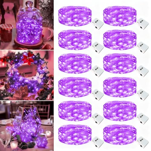 Image of 12 Pack Fairy Lights Battery Operated - 7ft 20 Led Twinkle Lights 3 Modes, Bulk Mini String Lights Waterproof for Halloween Holiday Mason Jars DIY Party Decoration Christmas-Purple