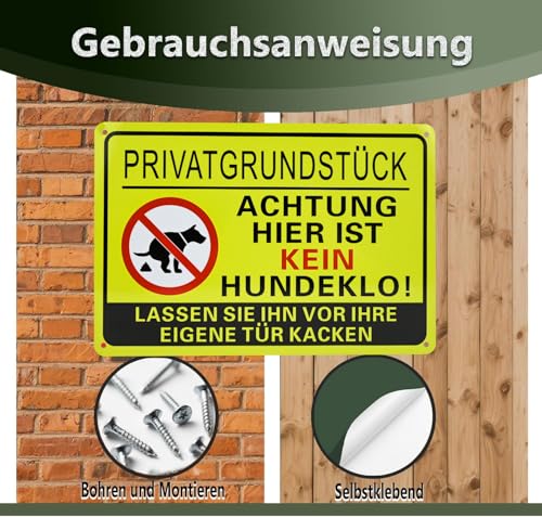 FLEXNOVA 20×30cm Kein Hundeklo Schild Hunde Kacken Verboten, Schild Kein Hundeklo Metall Privatgrundstück Alu Hundeschild Verbotsschilder Selbstklebend Verbot Hundekot Hundehaufen Hundekacke