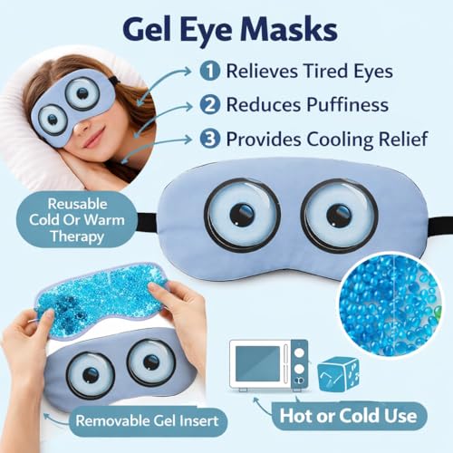 Image of Eye Mask for Sleeping with Adjustable Strap Super Soft Sleeping Mask Blind Fold for Comfortable Sleep Travelling Sleep Mask Pad for women (RoundeyeBlue-Gel)