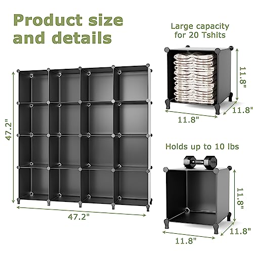 Funlax Cube Storage Shelf, 16 Storage Cubes Closet Organizers And Storage Portable Cube Storage Organizer Plastic Bookshelf Bookcase For Study Room, Bedroom, Office, Black #TOP2