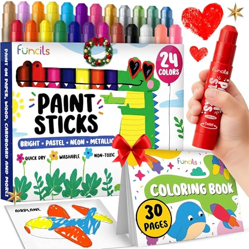 Funcils 24 Tempera Paint Sticks Für Kinder Ab 2 Mit Malbuch – Waschbar...