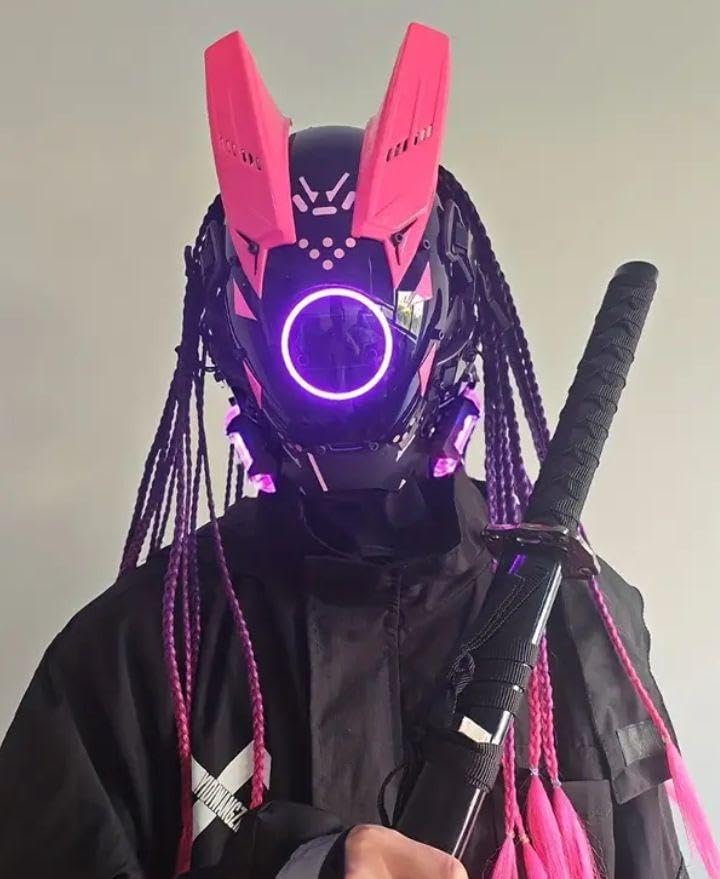 発光LED付き サイバーパンク ヘルメット 近未来SF デザイン フェイスマスク 発LED付き サイバーパンク ヘルメット 近未来SF デザイン