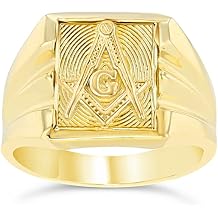 Men's Contemporary 10k Yellow Gold Square and Compass Freemason Ring