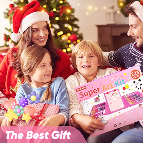 Soucolor Art Supplies, Drawing Set Art Kits With Trifold Easel, 2 Drawing Pad, 1 Coloring Book, Crayons, Pastels, Watercolors, Pencils, Arts And Crafts Gifts Case For Kids Girls Boys Teens Beginners #TOP6