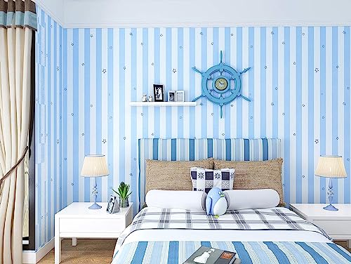Image of OREN EMPOWER- create your choices PVC DIY Mixture of Blue & White Stripes Wallpaper, 45x330cm