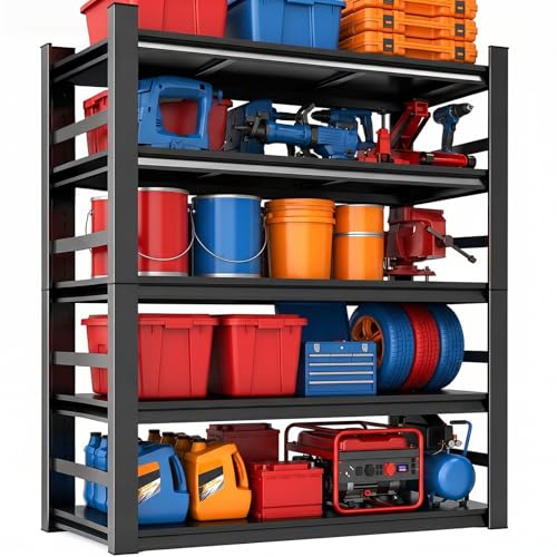 BEESTMUEBLE Garage Shelving 3000 LBS Heavy Duty Metal Storage Shelves with Anti-Fall Rails 5-Tier Adjustable Storage Rack for Garage Warehouse Basement 35.4 W x 15.7 D x 72 H