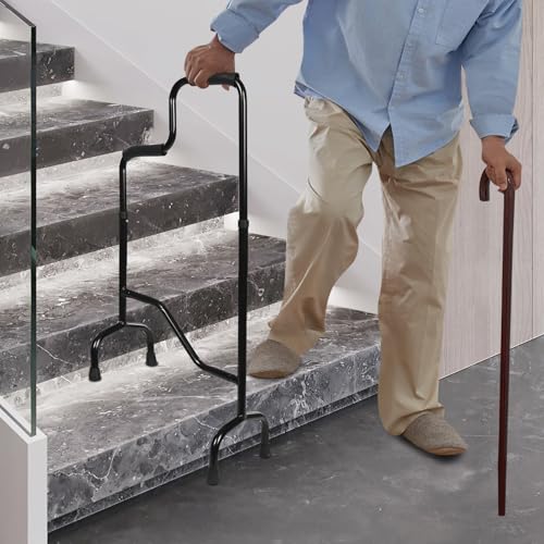 Bastón de asistencia para subir escaleras, ayuda a la movilidad para personas mayores para navegar fácilmente por escaleras, soporta usuarios de hasta 6 pies de alto