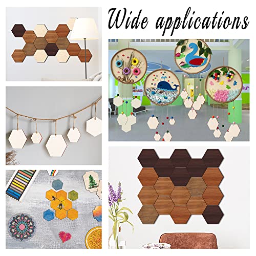 Nbeads 70 Pcs Unfinished Hexagon Wood Pieces, 4 Sizes Wood Slices Wooden Cutouts Ornaments Natural Wood Embellishments For Drawing Art Craft Christmas And Wedding Decoration, 0.09" Thick #TOP4