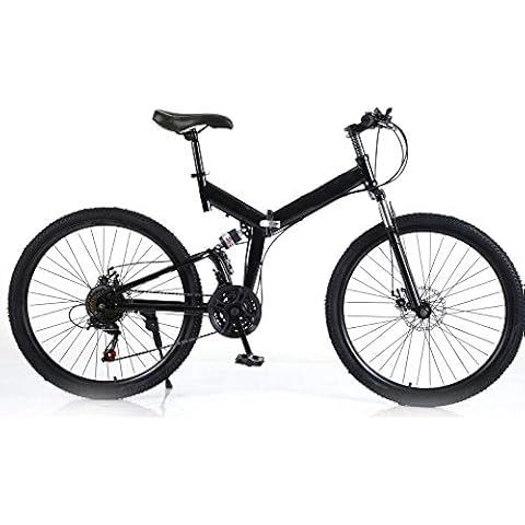 Adult Foldable Bike, 26-Inch Wheels, Suspension Mountain Bike Disc Brakes Bicycle, 21 Speed, Carbon Steel, Mens/Womens Folding Mountain Bicycle Cover