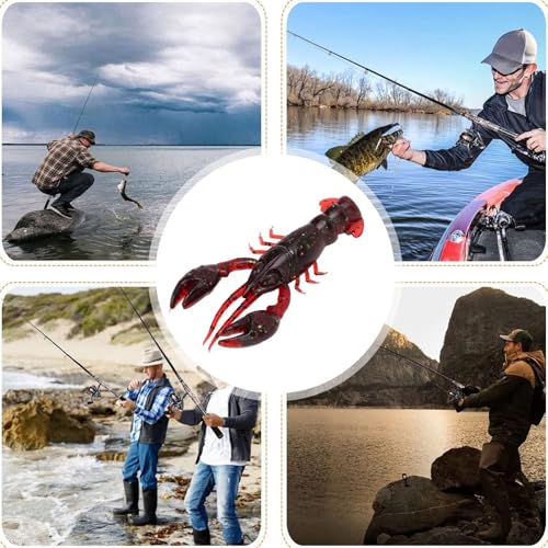 10 Pack Soft Fishing Lure, Plastic Shrimp Crawfish Bait Lobster Claw Artificial Lure Swimbait Freshwater Saltwater Fishing Tackle Baits for Crappie Trout Walleye (RED) - Thumbnail 7