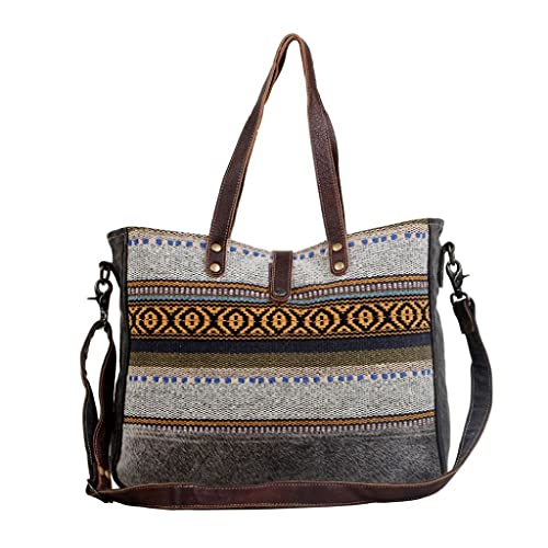 Image of Myra Bag Aztec Purse for Women - Canvas Bag with Real Leather Detailing, Boho Handbags for Women, Cute Western Purse