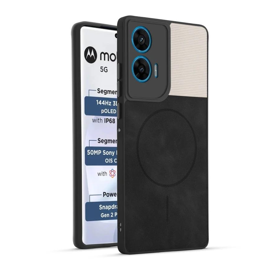 Image of Bintage CASE Mac Safe Design Hard Light Weight Back Case | Soft Border Camera Protect | Dual PU Leather Finish Back Cover Compatible for Motorola Edge 50 Fusion - White & Black