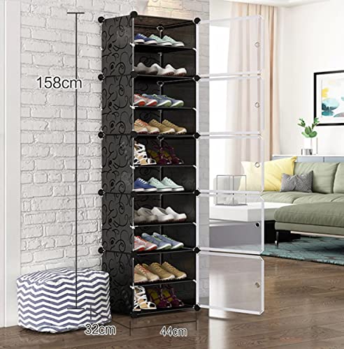 Image of AYSIS DIY Shoe Rack Organizer /Multi-Purpose Plastic 10 Layers 5 Door Portable and Folding Shoe Rack ^ Black10Shelf5Door