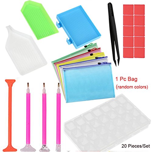 upxiang Lot de 20 Diamant Peinture Outils 5D Diamant Croix Kits (avec 28 Slots Diamant broderie Box) DIY Diamant Peinture Accessoires