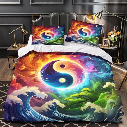 Housse de couette design Tai Chi en microfibre douce haut de gamme avec taies - 4