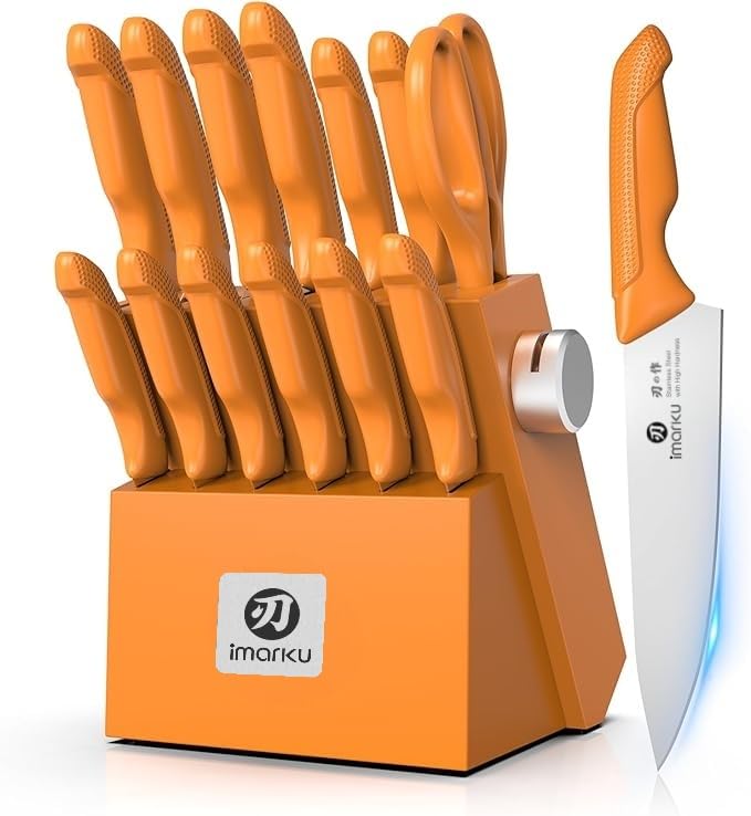 imarku 14 Piece Professional Kitchen Knife Set Stainless Steel Orange