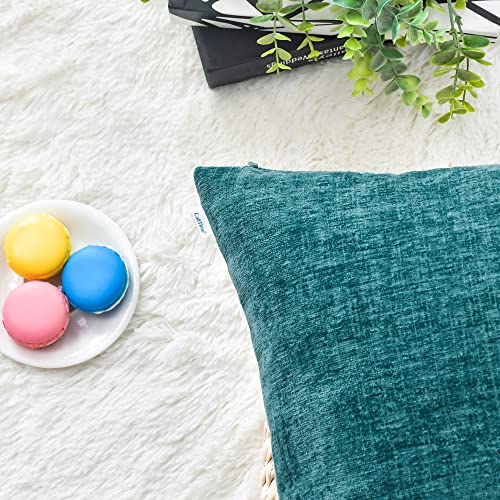 Calitime Pack Of 2 Cozy Pillow Covers Cases For Couch Sofa Home Decoration Solid Dyed Soft Chenille 12 X 20 Inches Teal #TOP5