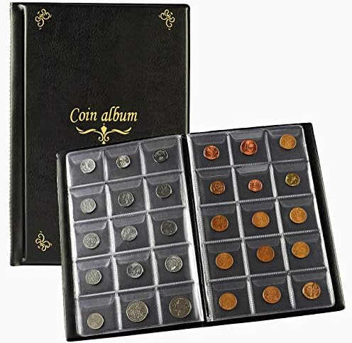 Ettonsun 150 Pockets Coin Collection Album 1.8 x 1.7 Inch Coin Collecting Holder Book Supplies Coin Storage Album for Collectors, Black