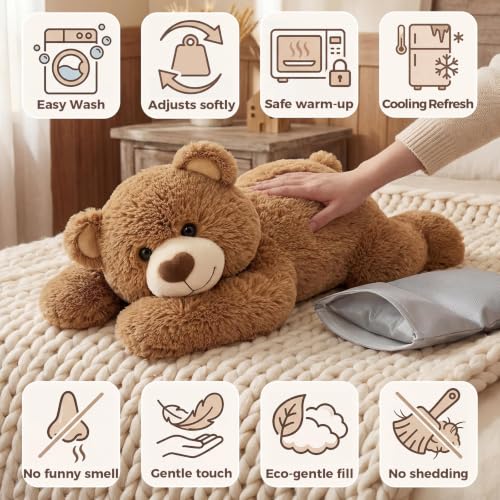 Image of Mewaii Weighted Stuffed Animals Bear Plush, Heatable Coolable, 2-5lbs, 23 inch | Adjustable Comfort, Microwaveable Removable Inner Pad, Machine Washable Cover, Cozy Gift for Adults & Kids