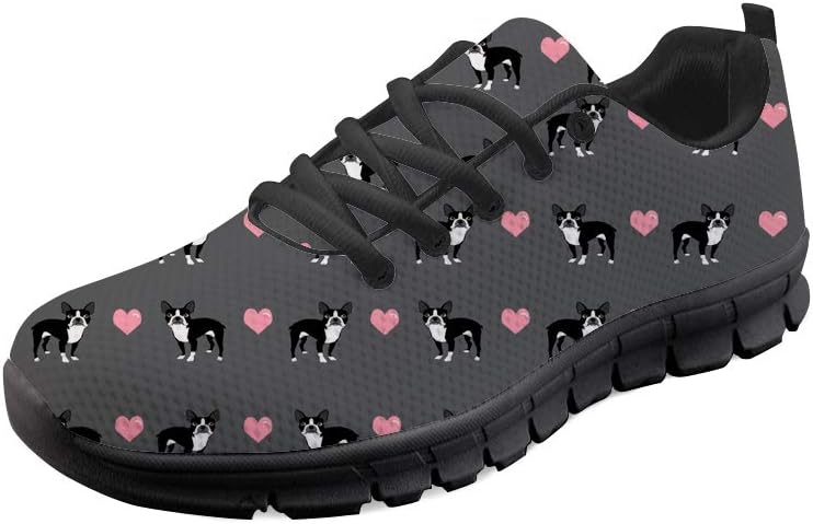 chaqlin Womens Lace up Running Shoes Boston Terrier Pattern for Ladies Outdoor Flats Fashion Sneakers Casual Sport Gym Jogging Athletic Shoes