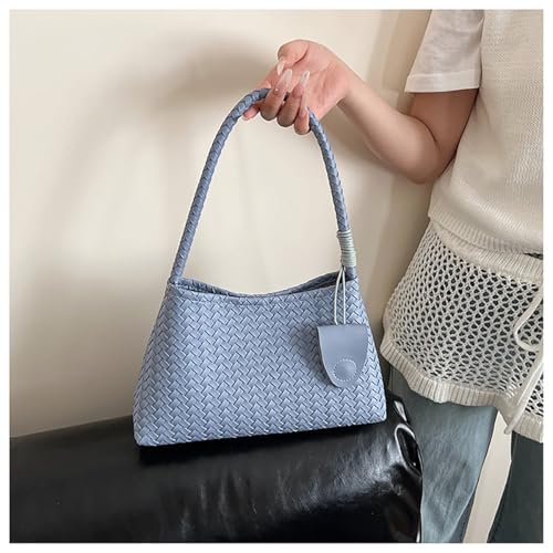 Woven Hobo Bag for Women Faux Leather Shoulder Bag Trendy Underarm Purse Slouchy Woven Handbag Tote for Work Travel (Blue) by BGGJUE - Used condition - Image 6