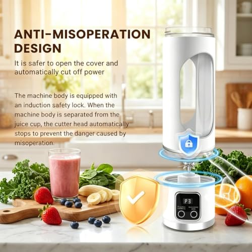 Image of Lilogi 500ML Portable Smoothie‑Maker Cup,12‑Blade USB‑C Rechargeable Juicer with LED Display, Travel‑Sized Drink Mixer for Kitchen,Office,Gym & Outdoor Activities (white)