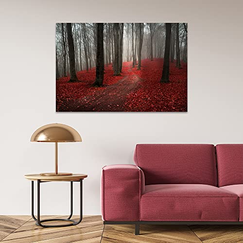 Yatsen Bridge Large Black White Red Forest Painting Modern Landscape Canvas Wall Art Posters And Prints Pictures For Living Room Stretched Ready To Hang (44" W X 28" H) #TOP2