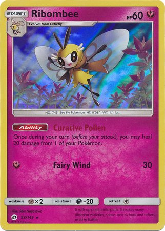  Ribombee 93/149 - Carta Pokemon Rara Holo (set base Sole)