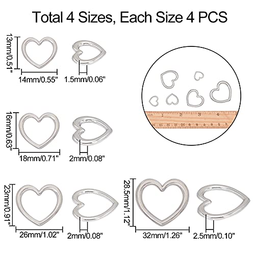 UNICRAFTALE About 16pcs 4 Sizes Heart Pattern Linking Rings Stainless Steel Frame Connectors 14/18/26/32mm Heart Connector Links for Women Jewelry Making Stainless Steel Color - Image 2