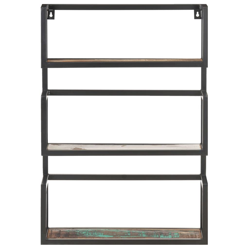 Mensola da parete 60 x 20 x 85 cm, in legno massello con 3 scomparti in legno riciclato per riporre libri, blocco appunti, design unico, mobile rustico robusto