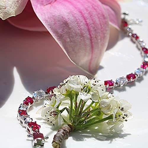Silver Smile 925 Sterling Silver Garnet-Red Gemstone Bracelets For Women And Girls|Attractive Tennis Bracelet In 7.25" Length With Secure Lock |Comes In A Suede Pouch #TOP6
