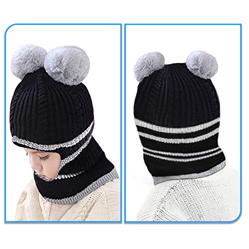 Kids Winter Hat Scarf Mitten Set, Unisex Infant Toddler Baby Kids Hat Scarf 1-4T (Black) - Thumbnail 4